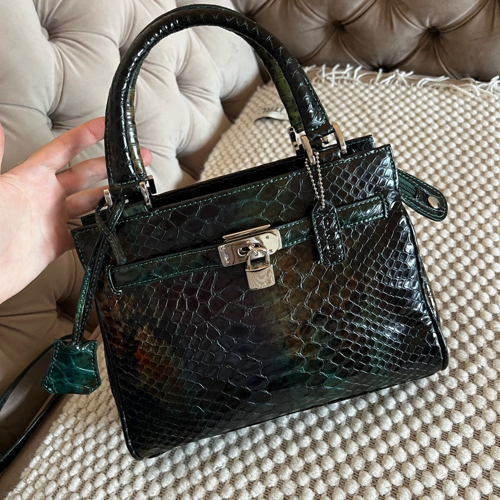 Danier genuine leather Green Snake Print Handbag